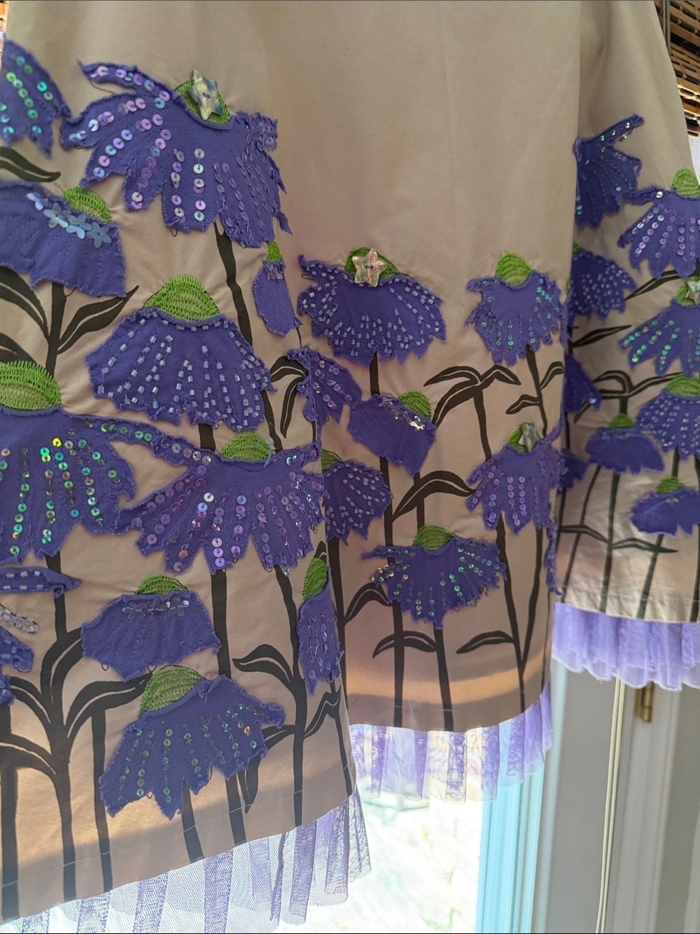 Basil + Maude Beige A-Line Skirt with Purple Floral Appliqué - Picture 10 of 14
